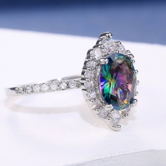 💍NEW 925 STERLING SILVER MYSTIC TOPAZ HALO RING💍 - Picture 5 of 9